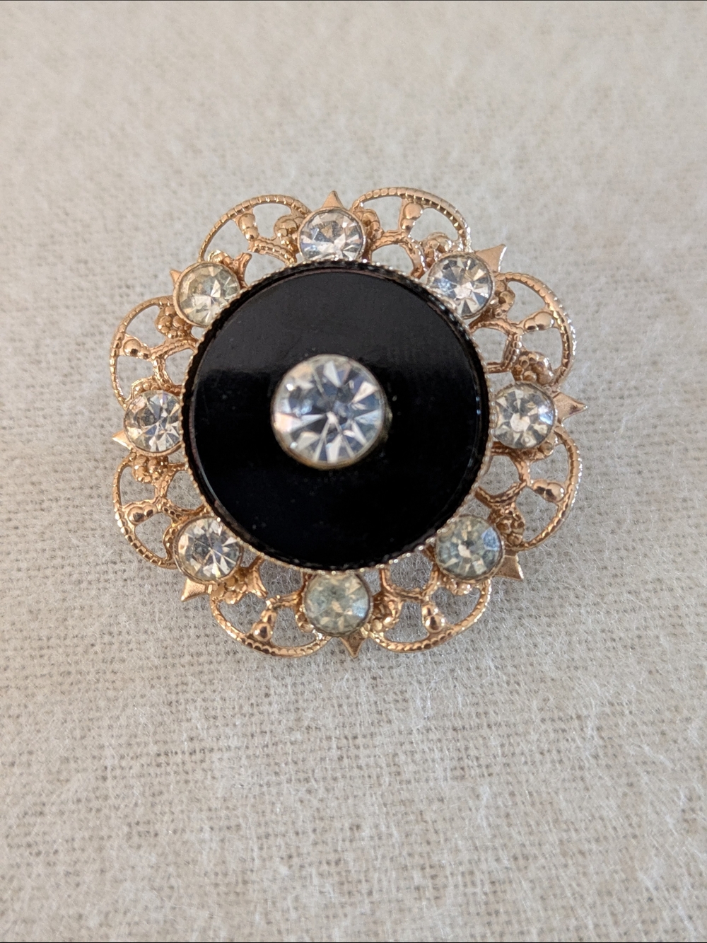 Gold-Tone Black Center Crystal Statement Brooch